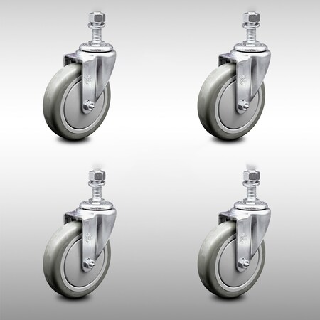 Service Caster 5 Inch SS Gray Polyurethane Wheel Swivel 1/2 Inch Threaded Stem Caster Set SCC SCC-SSTS20S514-PPUB-121315-4